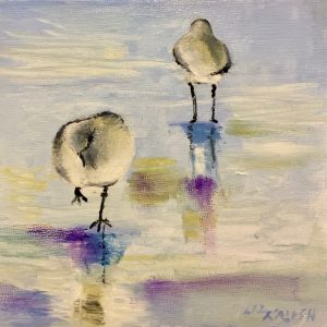 two birds in shallow water
